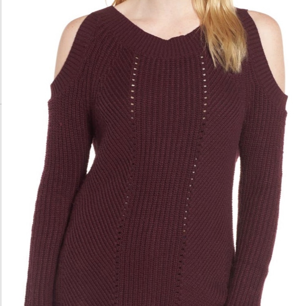Chelsea28 Cold Shoulder Sweater - Burgundy Stem - Size Medium